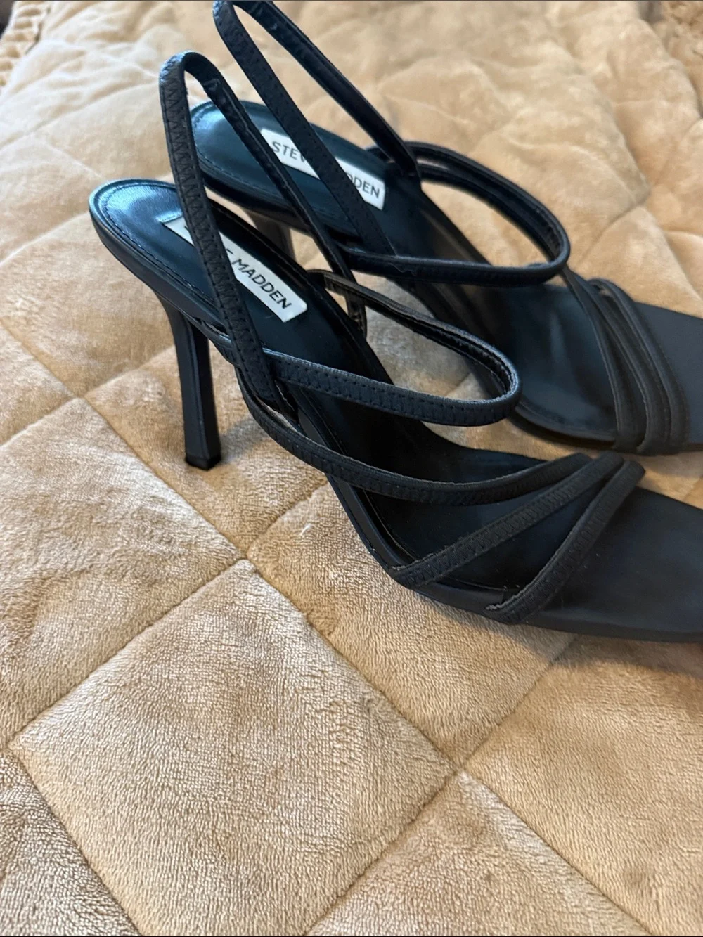 Steve Madden Black Strappy Square-Toe Slingback Heels